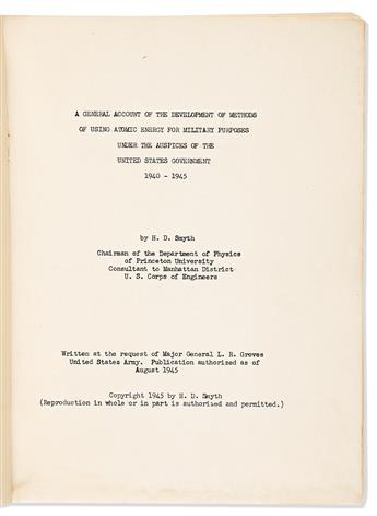 (SCIENCE & ENGINEERING.) H.D. Smyth. A General Account of the Development of Methods of Using Atomic Energy for Military Purposes.